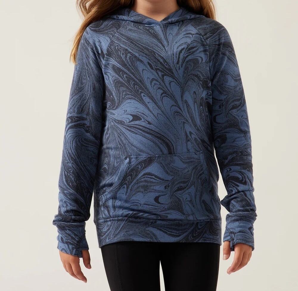 Athleta Girl Blue Marble In Your Element 2.0 Sumi Fleece Lined Hoodie Size L/12